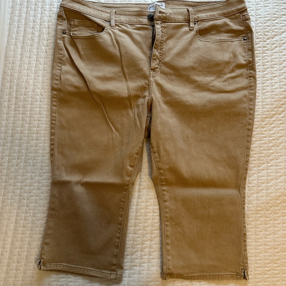 Tan Denim Cropped Capri Pants